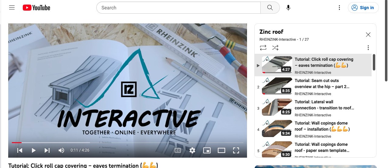 RHEINZINK Interactive YouTube channel