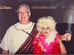 Mark Hutchinson (INTIGRAL) as Caesar and Marg Webb as Dolly Parton, photo by Jeff Baker